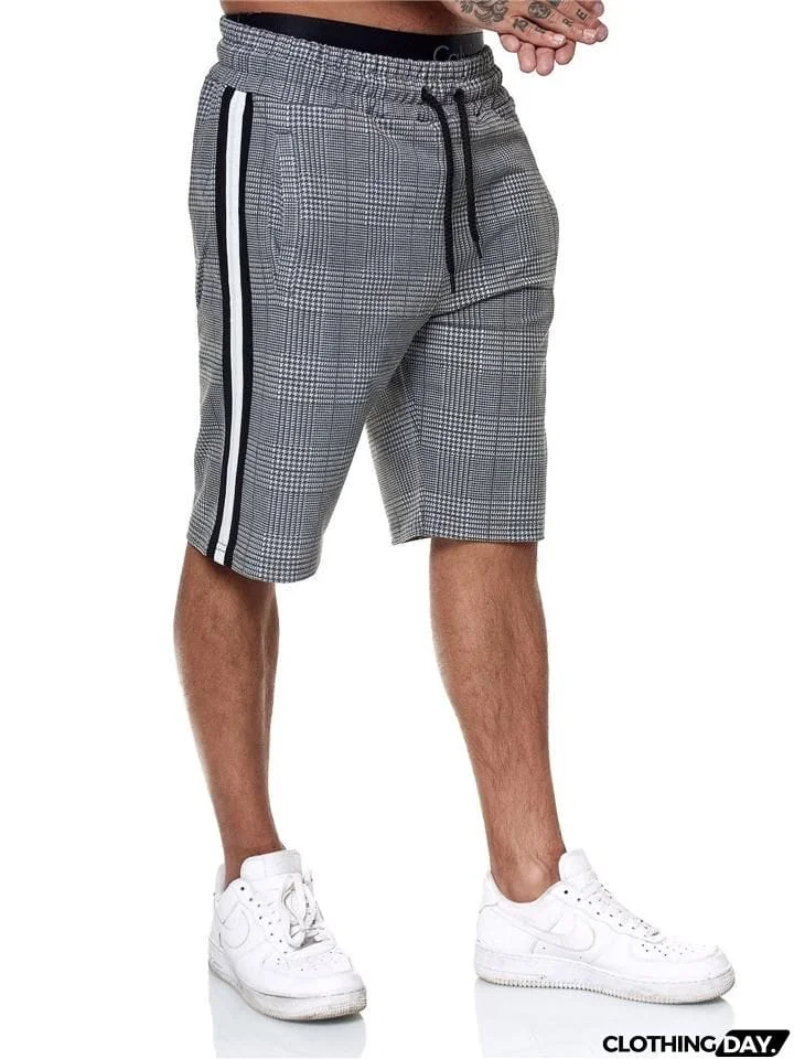 Men's Fashion Plaid Pockets Drawstring Shorts