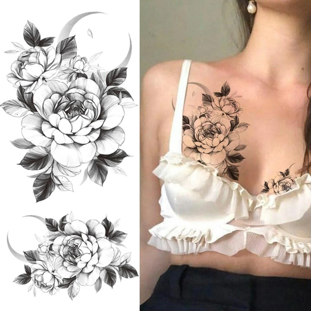 Large Realistic Flower Fake Tattoo Stickers For Woman Female Azalea Snake Flower Temporary Tattoos Body Art Water Transfer Tatoo 1103-1