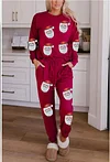 Women's Christmas Sequin Long Sleeve Top and Elastic Waistband Tie Pocket Pants Set