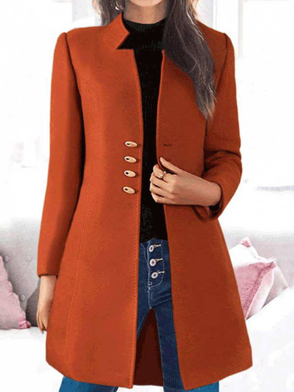 Women's Coats Button Long Sleeve Slim Fit Wool Coat