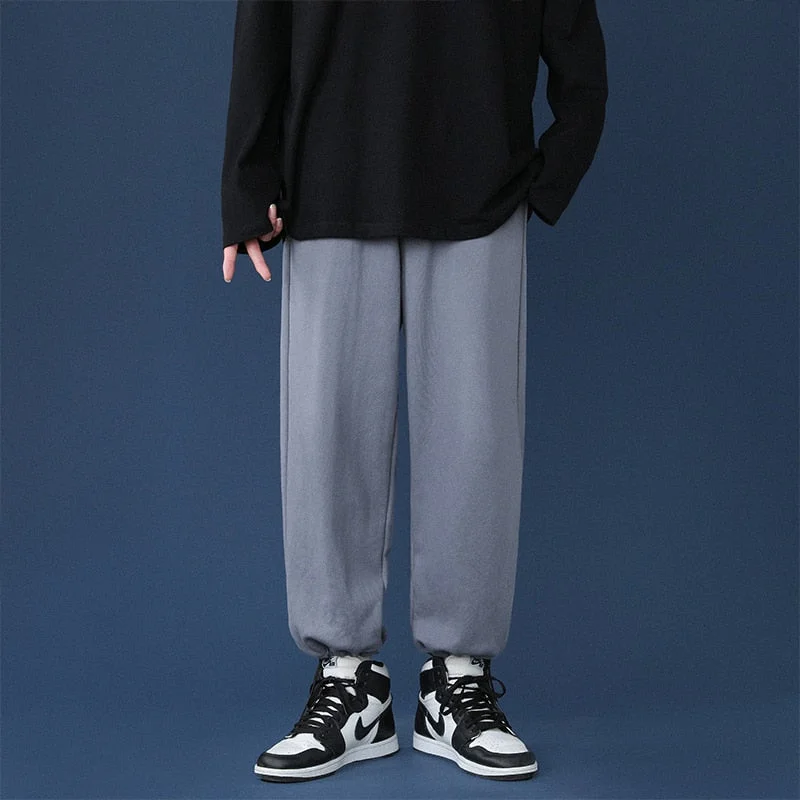 Aonga Spring New Men's Baggy Straight Leg Sweatpants Korea Style Fashion Wide-Leg Pants Casual Trousers Male Black White Light Grey aonga