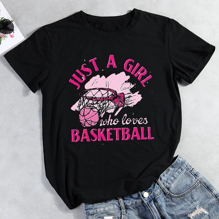just a girl who loves basketball Round Neck T-shirt-Annaletters
