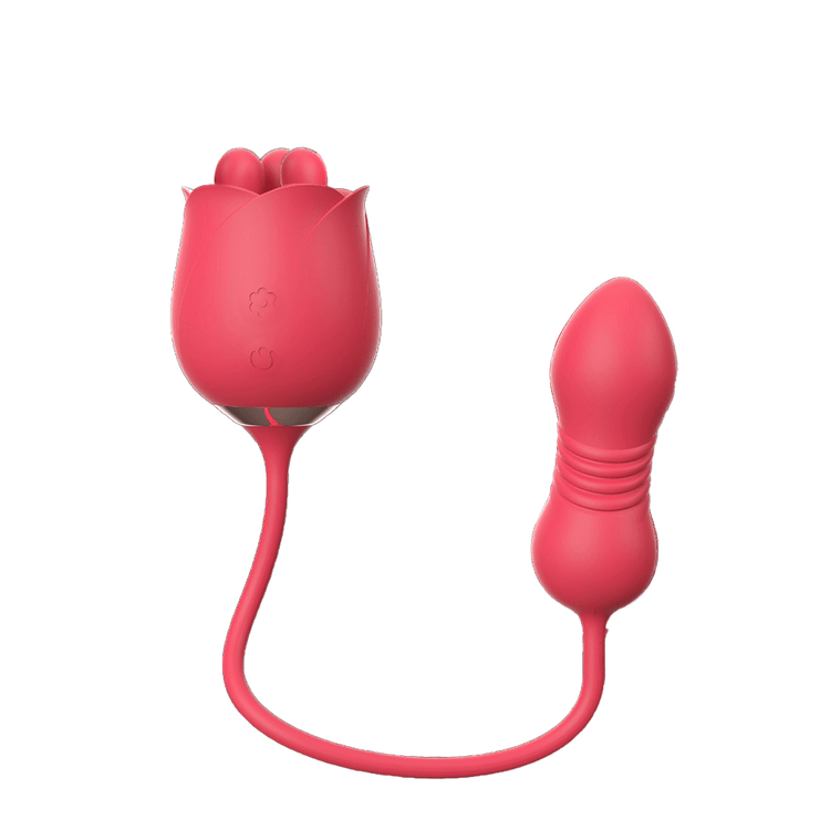 2 IN 1 Rotating & Thrusting Pulsing Rose Vagina Vibrator Nipple Massager