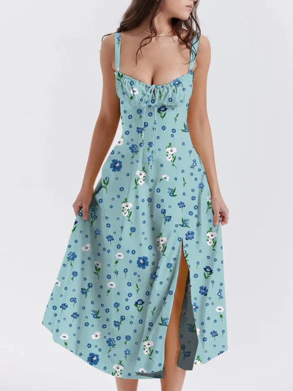 Floral Print Print Bustier Sundress Swing Dress