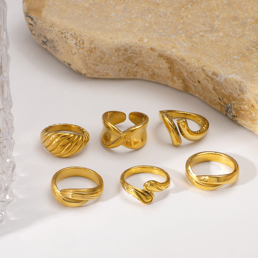 2025 Popular Hand Jewelry Geometric Stainless Steel Texture Line Knot Ring Female Ring