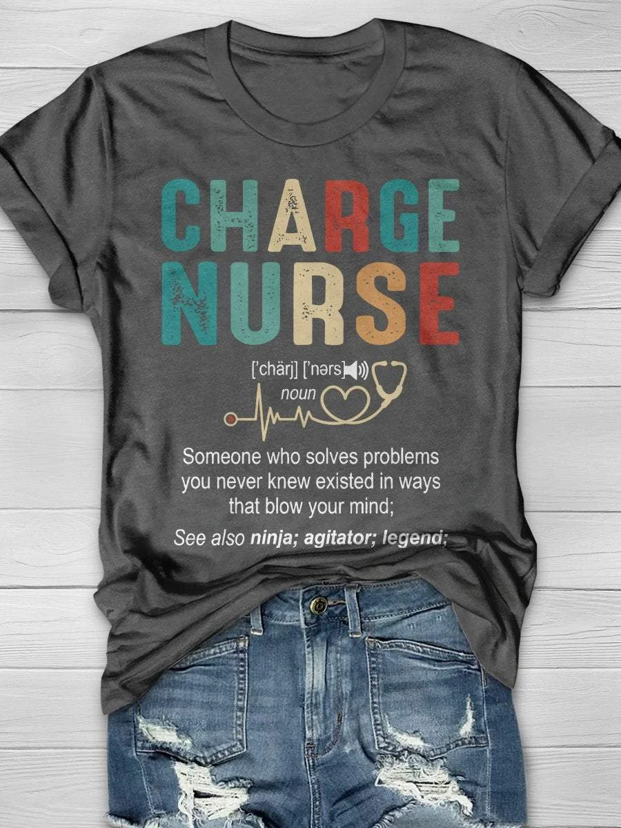 Charge Nurse Funny Definition Vintage Style Print Short Sleeve T-shirt
