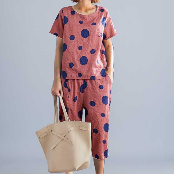 Casual Two-Piece Polka Dot Print Top And Pants Suit MusePointer