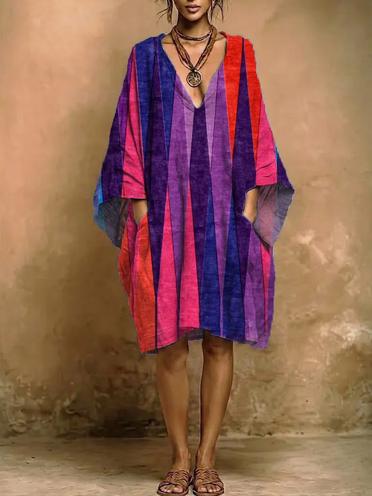 Women's Retro Geometry Print Casual Cotton-linen Dress