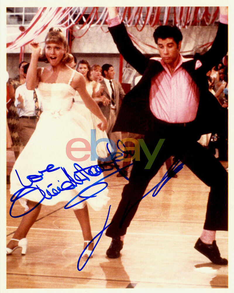 John Travolta Olivia Newton John Grease Signed Autographed 8 x 10 Photo Poster painting reprint