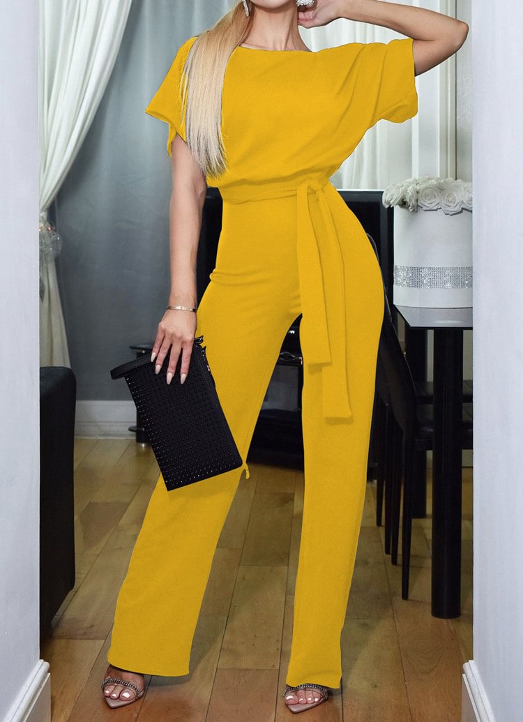 Color Size Summer Fashion Lace-up Button Short Sleeve Women's Jumpsuit