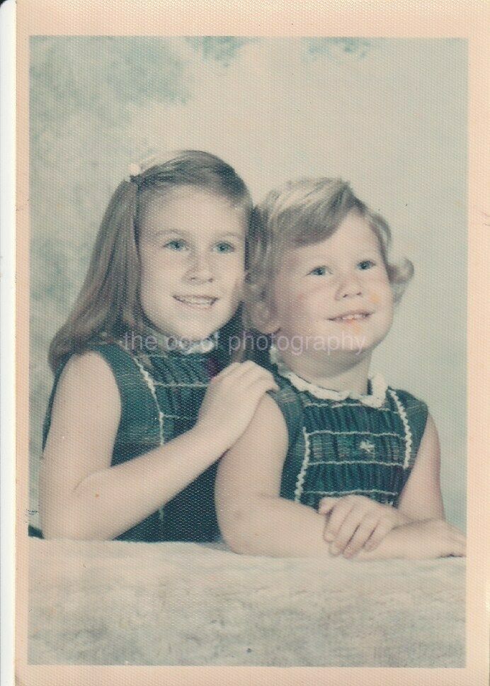 SIsters FOUND Photo Poster painting Girls ColorOriginal Portrait VINTAGE 93 15 YY