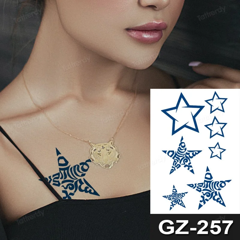Waterproof Temporary Juice ink Sticker Triangle Star Words Feather Natural Fruit Gel Long lasting Tattoo Art for Men Women Arm