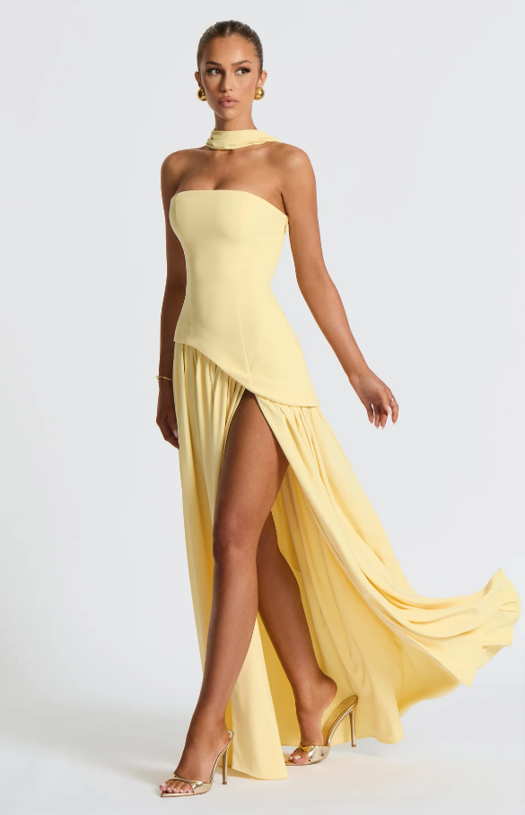 Light Yellow Fashion Split Strapless Summer Prom Dress With Scarf ZT0800
