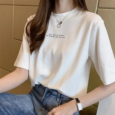 Brownm Brownm T-Shirt Women Summer 2024 New Korean Edition Loose Print Round Neck Top Half Sleeve Shirt Bottom Shirt Ins Tide