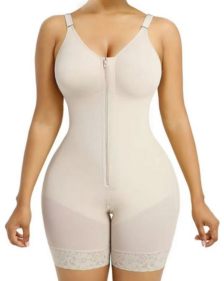 Breathable Leg Fabric Patchwork Bust Shaping Bodysuit
