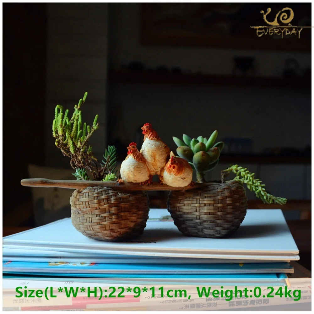 Maison et Jardin Chicken Animal Plant Pot Easter Decoration for Home Succulent Pot Balcony Flower Pots