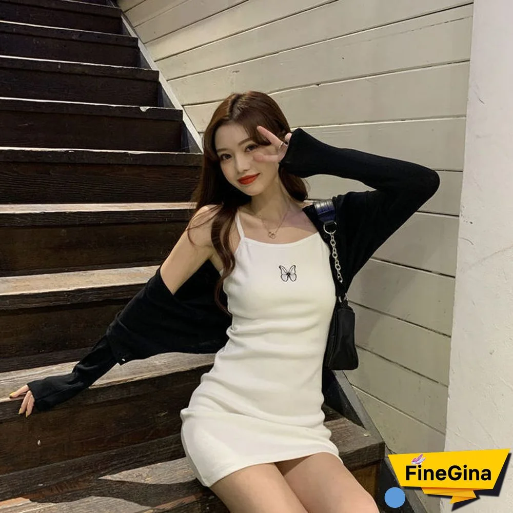 Dress Women Sleeveless Butterfly Printed Sweet Sexy Low-Cut Bodycon Sheath Womens Chic Basic All-Match Summer Ins Dresses Trendy