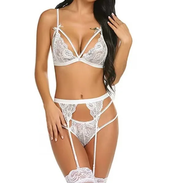 Uveng Women's Lingerie Set Lace Teddy Sling Dolls Tight Trousers Garter Set