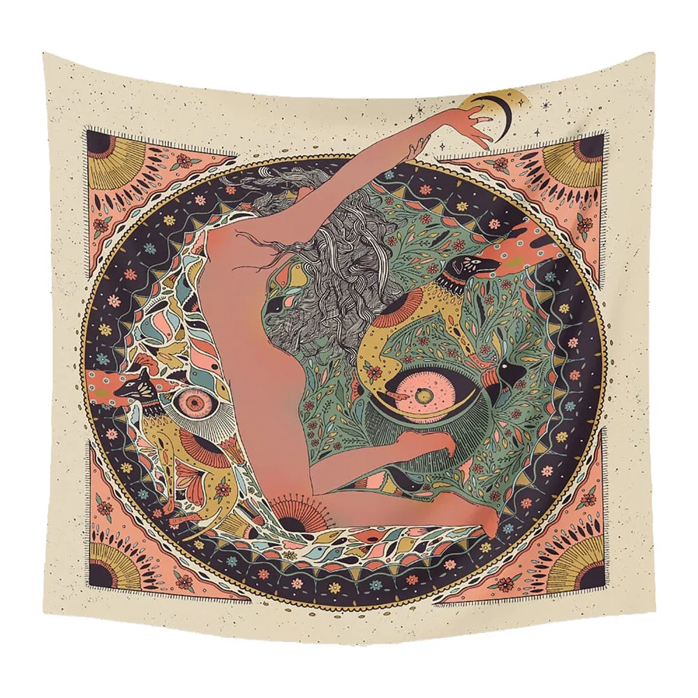 Psychedelic Nude Sexy Woman Skull Lover Tapestry Wall Hanging Trippy Flower Tapestry Fantasy Magic Tapestry Wall Art Home Decor