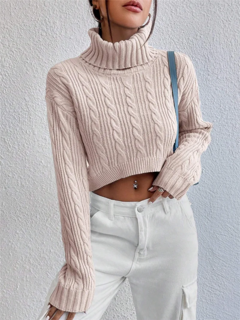 Athvotar Athvotar Autumn And Winter New Women's High-Neck Long-Sleeved Sleeve Thighs Short Sweater