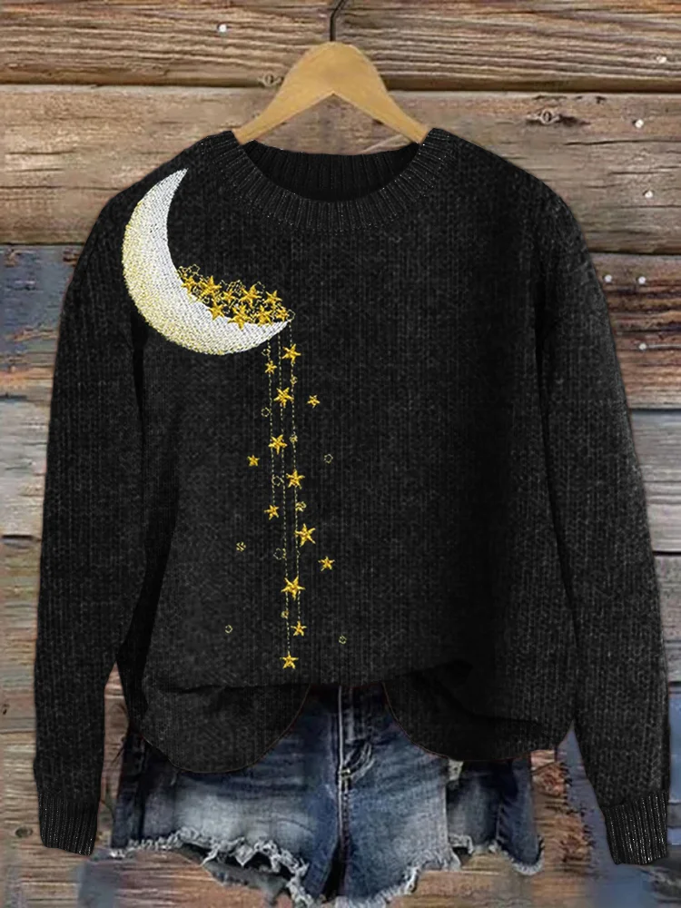 Pouring Stars from the Moon Strickpullover mit Stickerei
