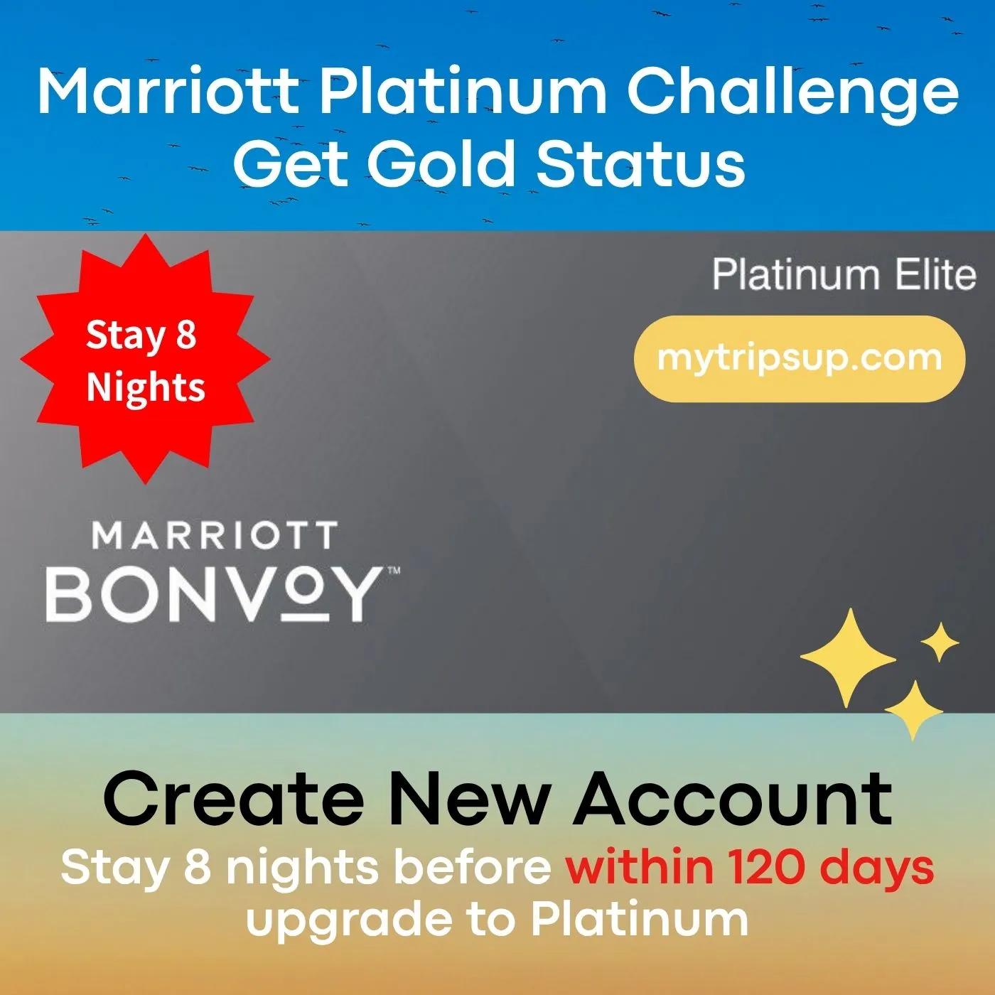 mytripsup Marriott Platinum Status Challenge: Stay 8 Nights Upgrade to Platinum （Gold Status）