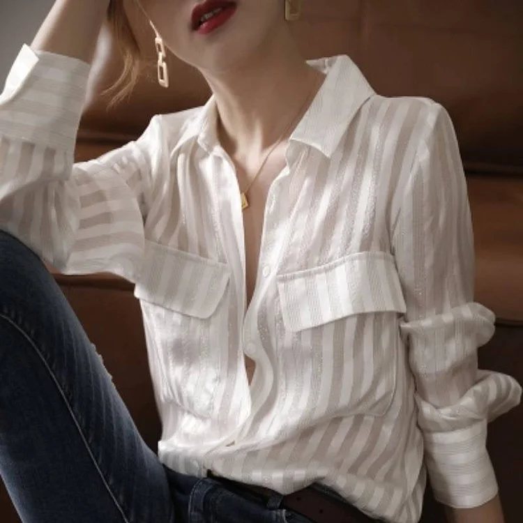 White Sexy Striped Blouse QueenFunky