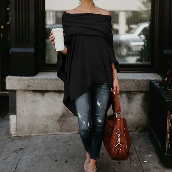 Women Fashion Spring Blouse Tops Long Sleeve Off Shoulder Pullover Casual Loose Shirt Sweater - Shop Trendy Women's Clothing | LoverChic