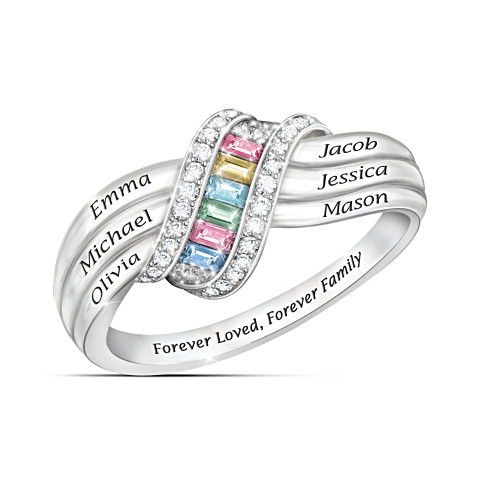 "Forever Love, Forever Family" Engraved Personalized Birthstone Ring
