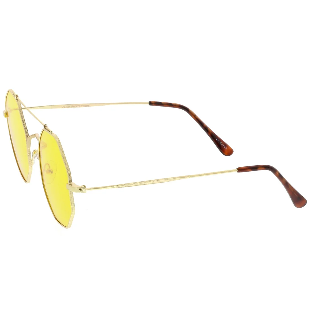 Modern Octagon glasses With Crossbar Colored Flat Lens And Ultra Slim Arms 52mm