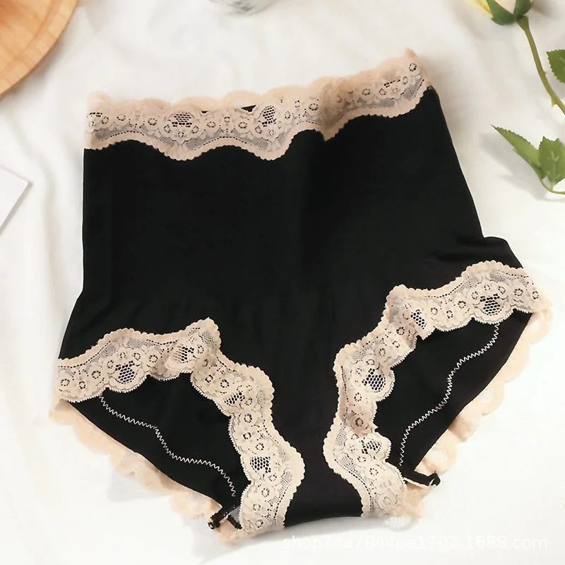 Women's Cotton Underwear Sexy Lace Panties High Waist Warm Palace Underpants Women's Comfort Boxer Pants Seamless Fashion Briefs