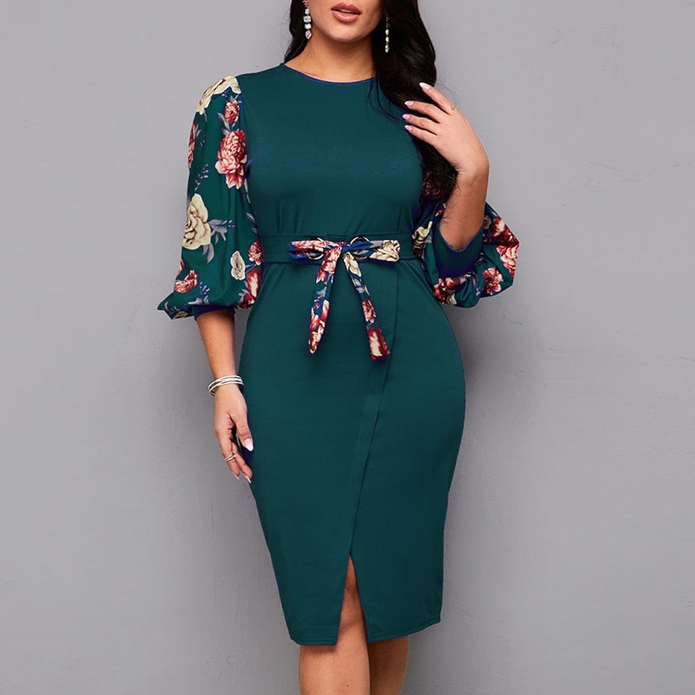 Elegant Lantern Sleeve Evening Party Midi Dress