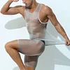 Men's See-through Ultra Thin Ice Silk Seamless Tank Top and Underpants