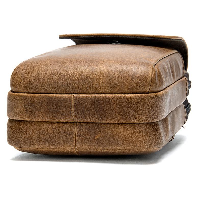 Men's Casual Cowhide Leather Double Zippers Crossbody Packs Waist Bag
