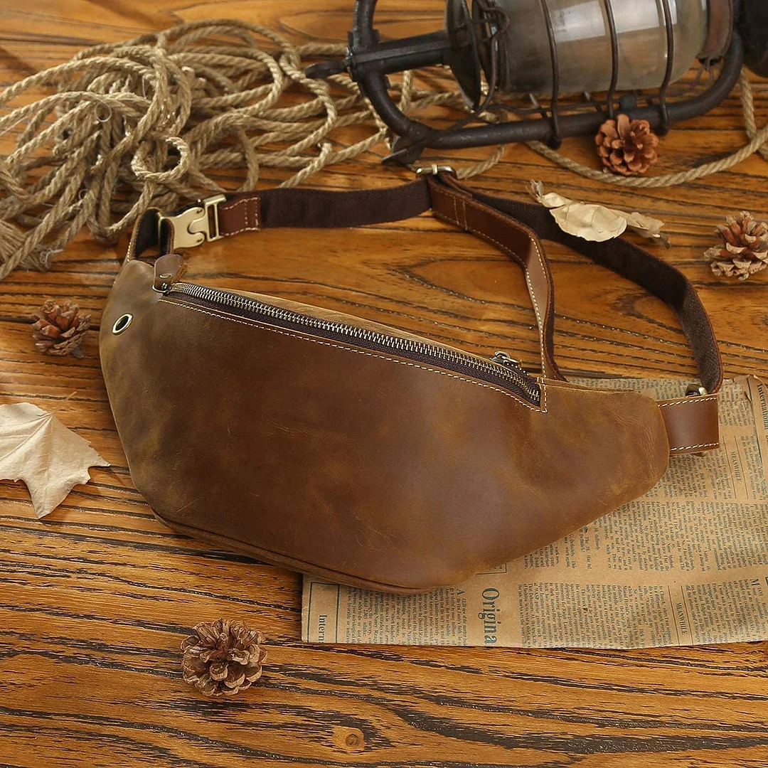 Genuine Leather Waist Bag For Men Fanny Pack Bum Bag Fashion Leather Strap Shoulder Bag Satchel Crossbody Bag Sling Bag For Men