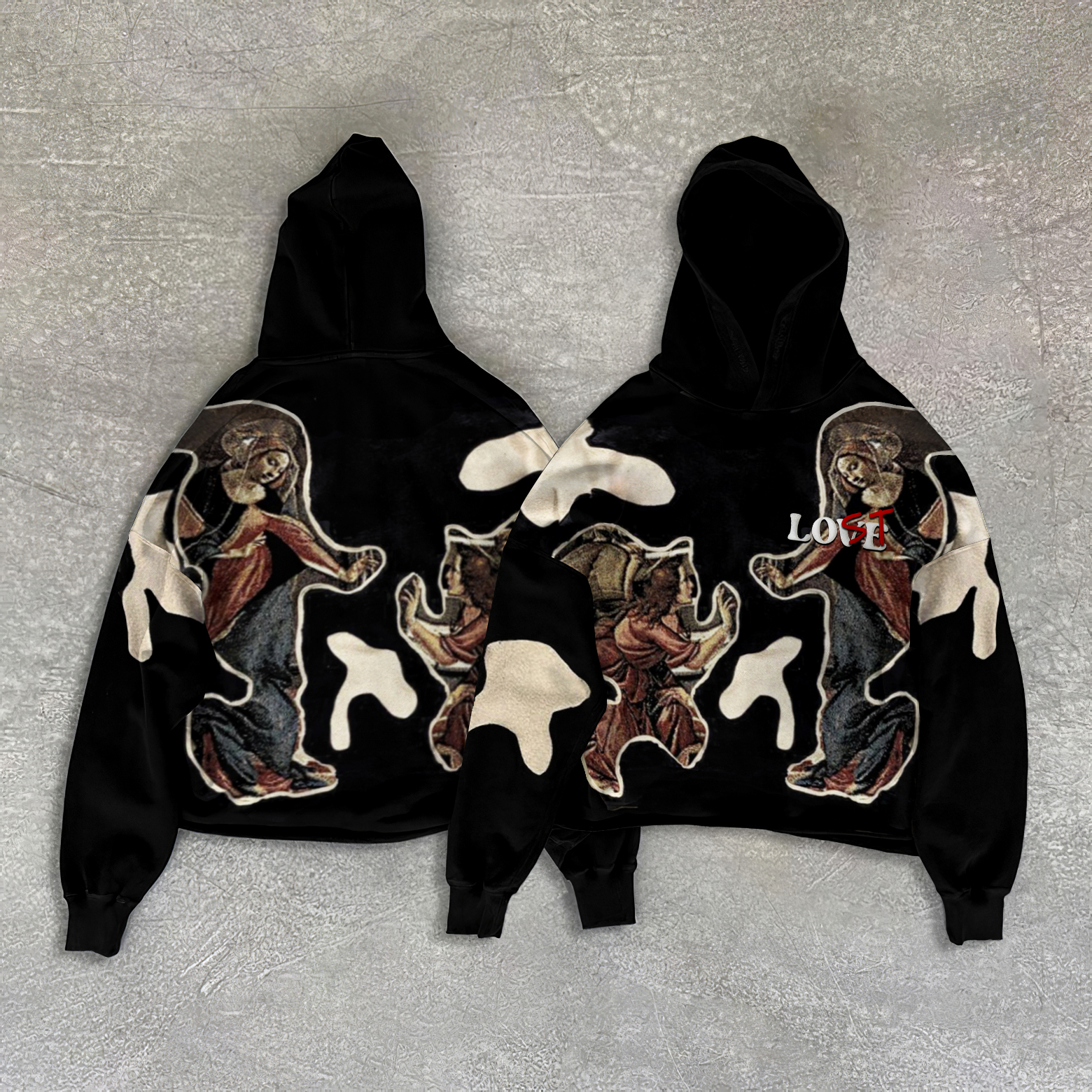 Loveciss "Religious Art"X"Lost” Print Fleece-Lined Hoodie