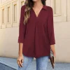 Gioiacombo&trade; Camicia allentata con scollo a V tinta unita casual da donna nuova