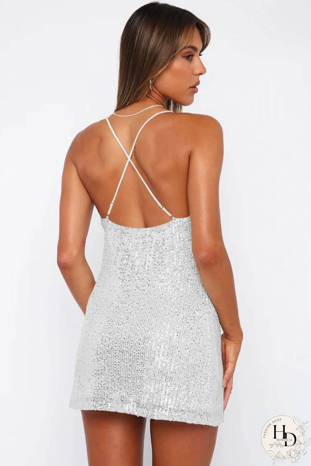 Cowl Neck Contrast Sequin Sleeveless Mini Dress