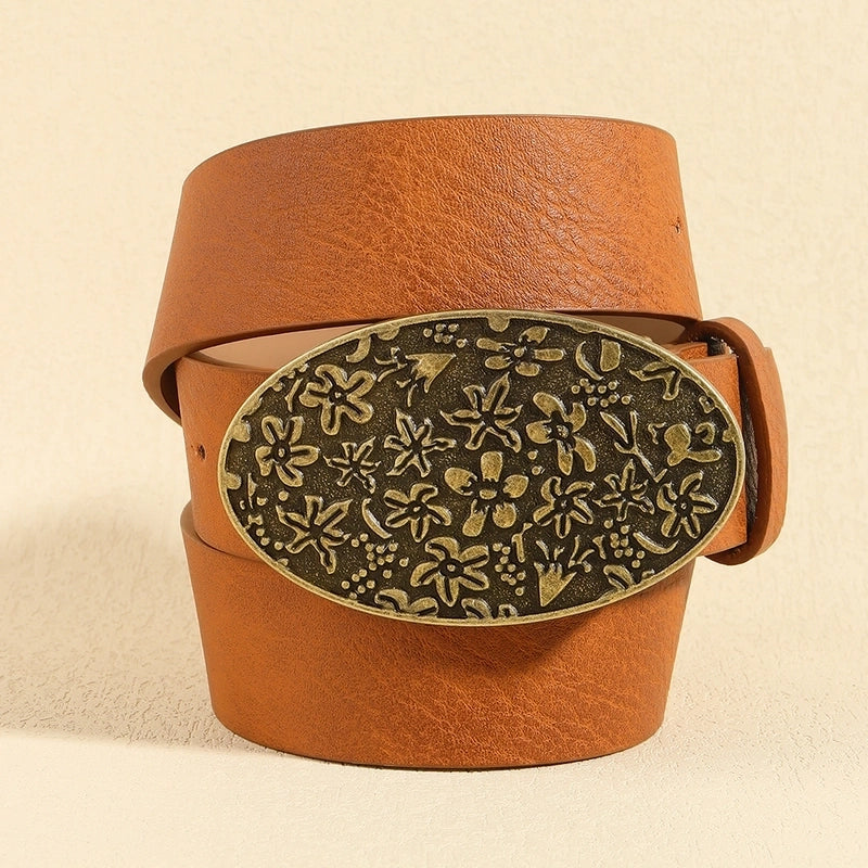 Retro Geometric Pu Leather Alloy Plating Women’s Leather Belts