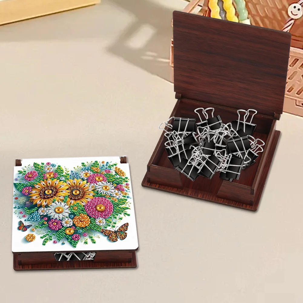 Wood Heart Sunflower Diamond Painting Memo Pad Holder Mosaic Kit for Home Office