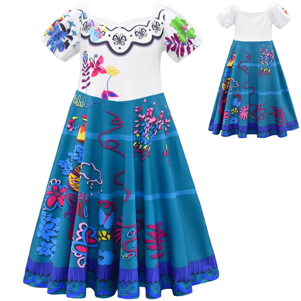 Encanto Mirabel Cosplay Costumes Festive Performance Print Dress For Kids-Pajamasbuy