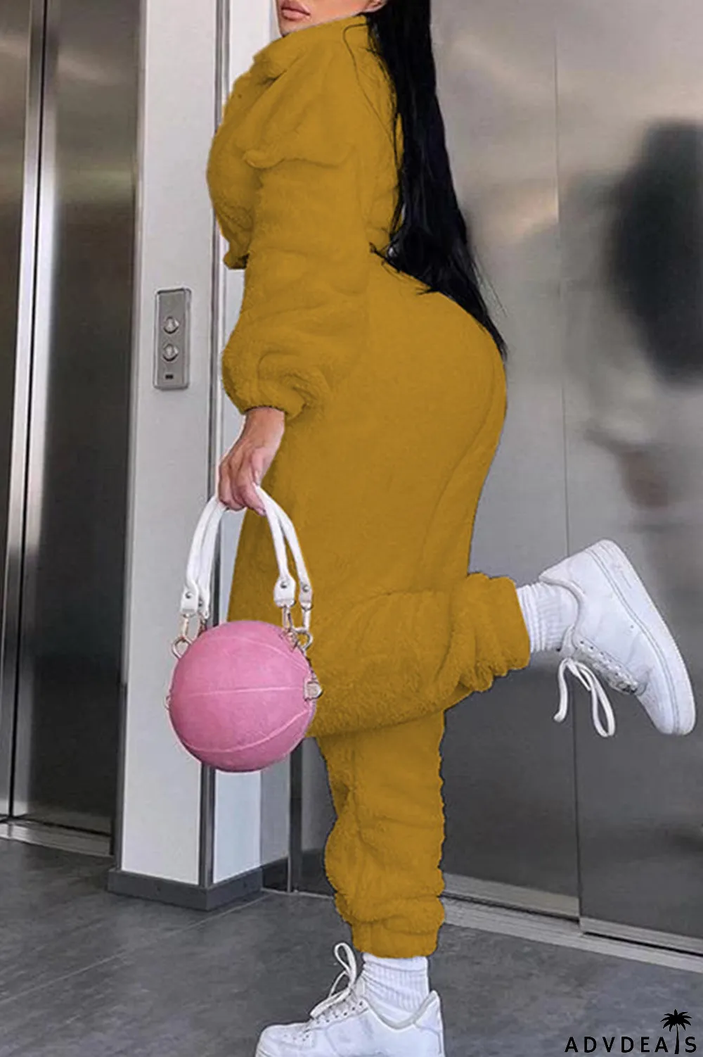 Ginger Fashion Casual Solid Basic Turndown Collar Long Sleeve Two Pieces