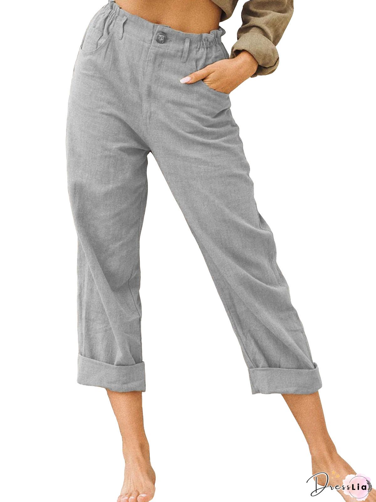 Frill High Waist Pants with Pockets