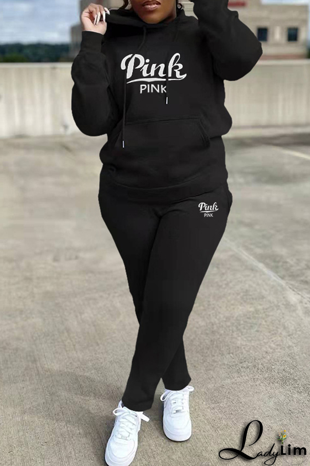 Grey Casual Print Patchwork Hooded Collar Long Sleeve Two Pieces