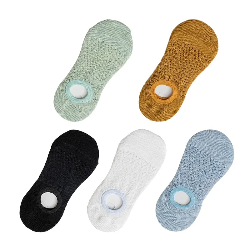 5 Pairs/Set Women Silicone Non-slip Invisible Socks Summer Solid Color Mesh Ankle Boat Socks Female Cotton Slipper No Show Socks