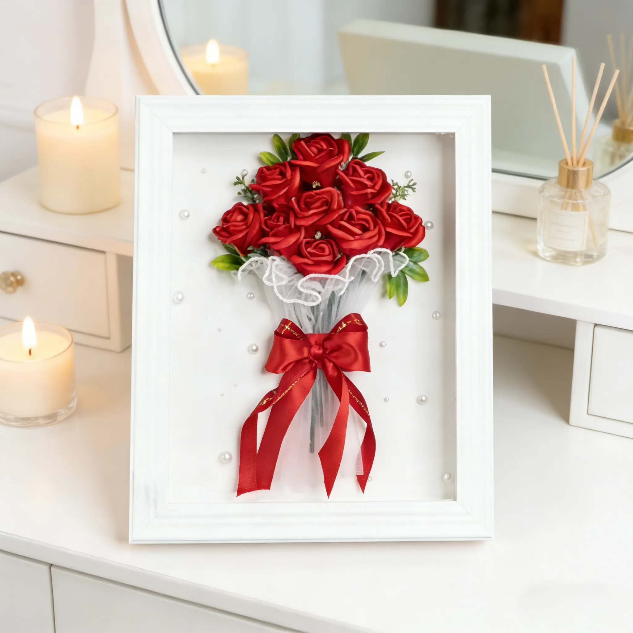 Eternal Red Rose 3D Photo Frame, Handmade Mother's Day Gift for Mom, Home Decor Keepsake