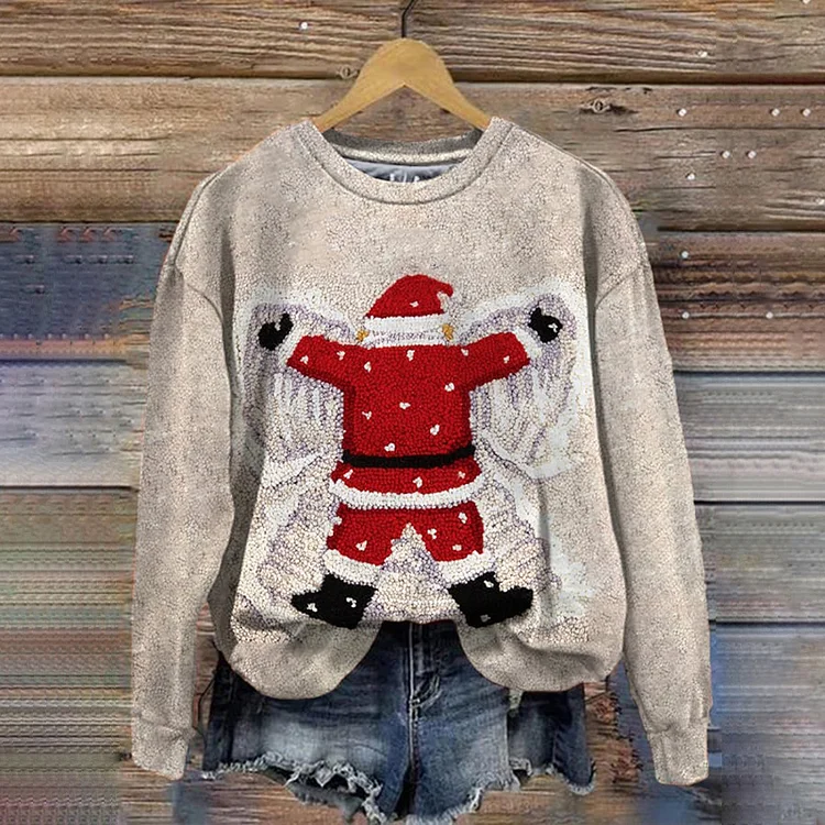 Comstylish Vintage Santa Claus Print Crew Neck Sweatshirt