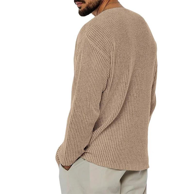 Men's Solid Color Long Sleeve Fashion Knit Sweater-inspireuse