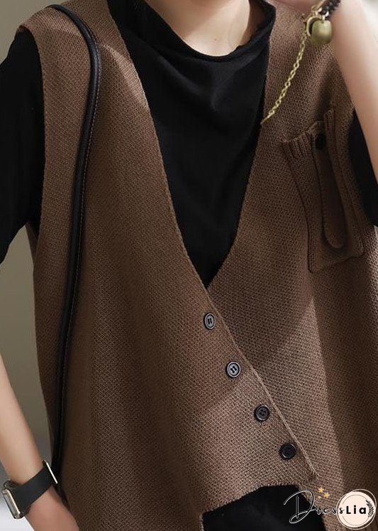 Style Coffee Asymmetrical Patchwork Knit Vest Sleeveless