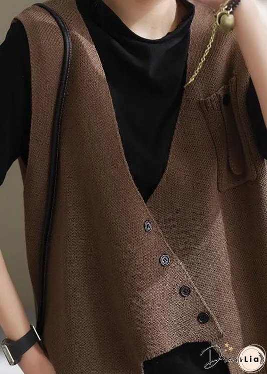 Style Coffee Asymmetrical Patchwork Knit Vest Sleeveless